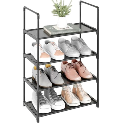 Upgrade Stackable Small Shoe Rack, 4-Tier Shoe Shelf Storage Organizer with Handle for Entryway, Hallway and Closet (Black) - size: 4-Tier(Black)-Small