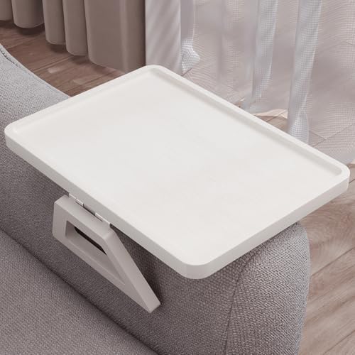 Couch Arm Tray,Bamboo Folding Sofa Tray,Sofa Armrest Trays Clip-On Couch Desk for Drinks,Snacks,Phone,Remote Control（White） - color: White, style: 13.0" x 9.4"