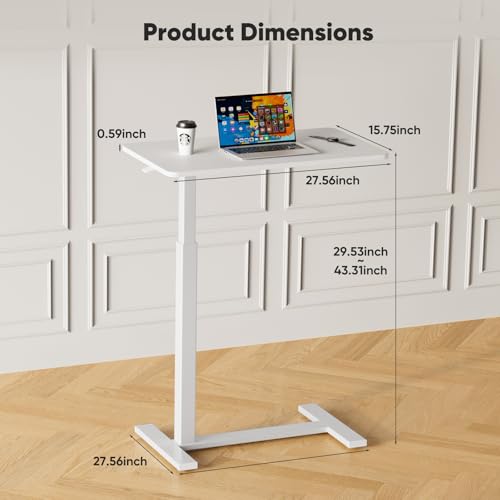 Sweetcrispy Overbed Table, Bedside Table, Mobile Standing Desk | Adjustable Wheels, Rolling Laptop Cart, Hospital Home Use, Space Saving Frame, Milky - color: Milky