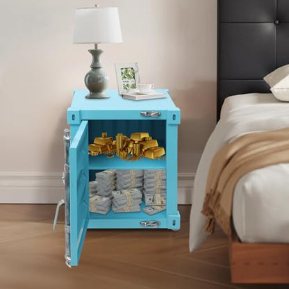 Industrial Style Container Cabinet, Iron Bedside Table with Lock, Shipping Container Style End Table, Wrought Iron Container Side Table for Living Room Bedroom Office (Blue) - color: Blue
