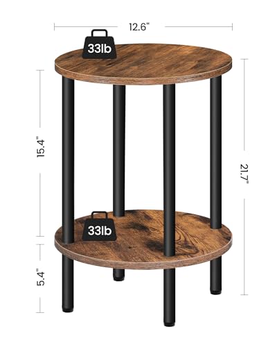 CHOEZON Side Table Set of 2, 2-Tier Round End Table, Small Nightstand with Sturdy Metal Tube, Industrial Coffee Table, for Living Room, Bedroom, Rustic Brown and Black TBZ01P2BF - color: Rustic Brown + Black