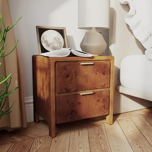 COZAYH Farmhouse Nightstand with 2 Drawer, Distressed Wood Rustic Accent Bedside Table, Burl Finish Side Table for Bedroom, Entryway, Fully Assembled, Brown - color: Dark Brown, size: 2 Drawer-No USB