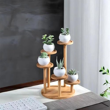 5 Tiered Desk Plant Stand Round Bamboo Plant Shelf Tabletop Succulent Herb Stand Desktop Plant Stand Indoor Plant Rack for in Living Room Office Decoration - Small - size: Small