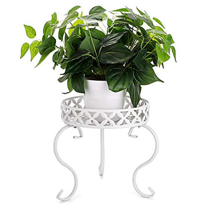 OwnMy Metal Round Plant Stand Rustproof Iron Flower Pot Holder, Indoor Outdoor Plant Stand Heavy Duty for Home, Garden, Patio, Modern Plant Stands Display Potted Rack (White) - color: White