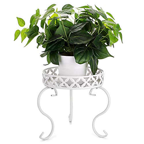 OwnMy Metal Round Plant Stand Rustproof Iron Flower Pot Holder, Indoor Outdoor Plant Stand Heavy Duty for Home, Garden, Patio, Modern Plant Stands Display Potted Rack (White) - color: White