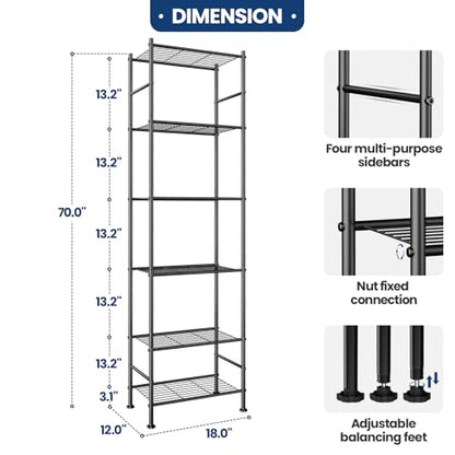 Abiglifty Storage Shelves, 6-Tier Metal Shelving, Closet Shelves with Adjustable Leveling Feet, Shelf Organizer for Kitchen, Pantry, Laundry - size: 6 Tier