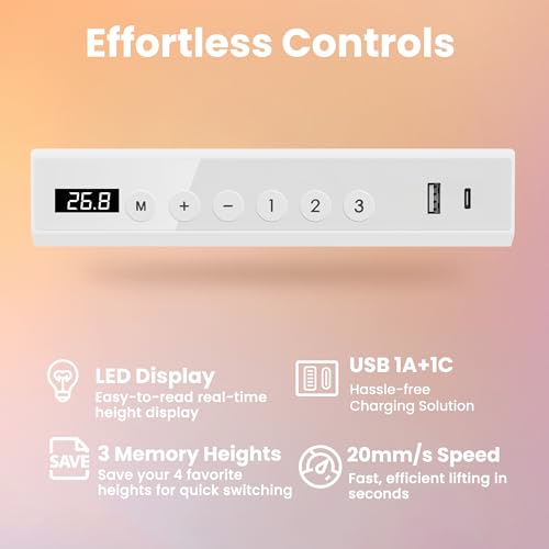 HUANUO Glass Standing Desk with Drawers, 48 X 24 Inch Electric Adjustable Height Desk, Quick Install One-Piece Tabletop with USB Charging Ports, White - color: White, size: 48*24 Inch