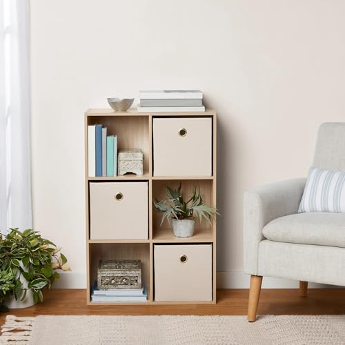 6-Cube Storage Organizer, Bookcase, 3 Open & 3 Closed Back Shelves, Vertical/Horizontal Placement, 11" Cubes (Warm Walnut) - color: Warm Walnut