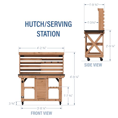 Backyard Discovery 48" Cedar Wood Buffet Hutch Serving Station with Galvanized Steel Countertop, Wine Rack, Wine Glass Rack, Trash Bin, Modular Shelves, Towel Bar, Drink and Food Prep, Indoor/Outdoor - style: With Decorative Shelves and Steel Countertop