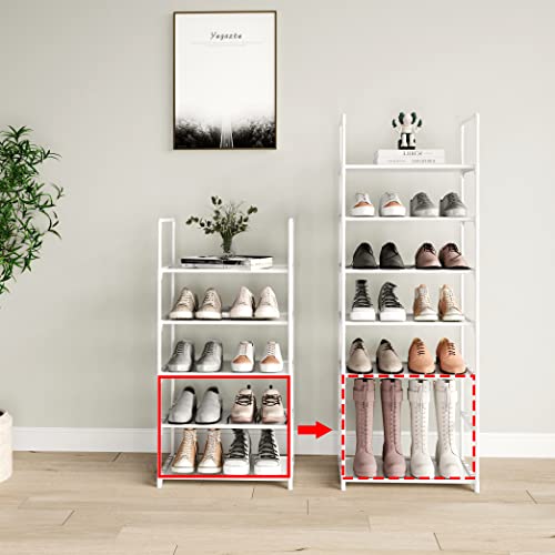 5-Tier Stackable Shoe Rack, Narrow Shoe Stand for 10-12 Pairs Shoe and Boots Organizer Storage Shelf Space Saving for Closet, Entryway and Hallway(White) - size: 5-Tier(White)-Narrow