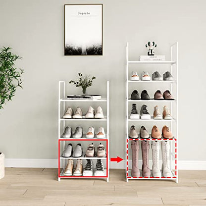 5-Tier Stackable Shoe Rack, Narrow Shoe Stand for 10-12 Pairs Shoe and Boots Organizer Storage Shelf Space Saving for Closet, Entryway and Hallway(White) - size: 5-Tier(White)-Narrow