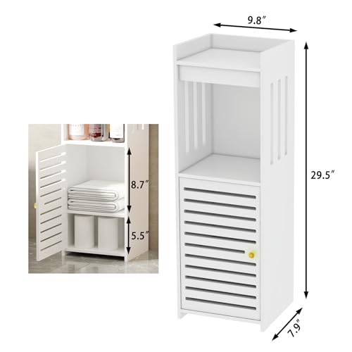 4-Tier Narrow Bathroom Cabinet, 9.8" W X 29.5" H | White PVC Material, Rack, Holder, Fits Small Spaces, for Toilet Side, Laundry Room, Kitchen, Easy Assembly - size: 7.9"D x 9.8"W x 29.5"H