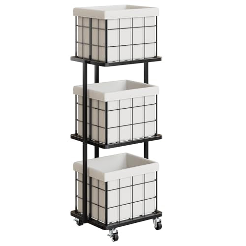 120L Vertical Laundry Sorter,3 Tier Metal Rolling Laundry Basket | Slim Tall Laundry Hamper 3 Section with wheels and 3 Removable Bags for Small Spaces, Dorm, Bathroom, Laundry Room, White - color: White, size: 3 Tier