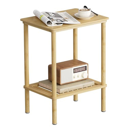 2 Tier Bamboo Narrow End Table, No Tool Assembly Bedroom Bedside Table, Small Space Nightstand, Bathroom Storage, Sofa Side Table, Entryway Table - color: Natural, size: 2 Tier