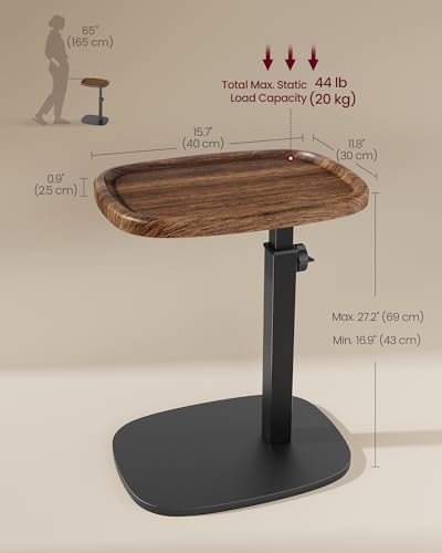 VASAGLE C Side Table Adjustable Height, Couch Sofa Table, End Table, TV Tray for Small Spaces, 11.8 x 15.7 x 27.2 Inches, for Living Room, Bedroom, Walnut Brown and Ink Black ULET363M101 - color: Walnut Brown + Ink Black