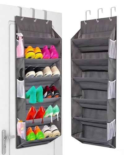 Over the Door Shoe Rack Organizer – Hanging Storage for 12 Pairs of Shoes, 6 Mesh Pockets + 6 Deep Large Pockets, 50lbs Capacity, for Closet, Bedroom, Dorm, Narrow Door (1 Pack) - style: 6 Layer