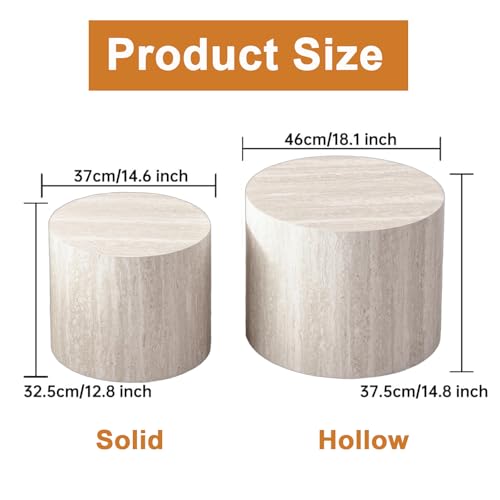 Round Nesting Coffee Table Set of 2 Modern Small Round Travertine Coffee Tables Travertine End Side Table Circle Nested Coffee Tables for Living Room (Travertine B) - color: Walnut Regular