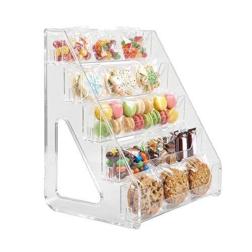 5 Tiered Cookie Display Stand for Bakers, Vendors, Market Booth, Craft Fair, Events Acrylic Pastry Display Case for Cupcakes, Muffins, Donuts Cookie Bakery Rack with Full Angle