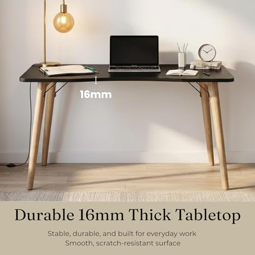 40” Black Computer Desk, 15° Arc Writing Table, Home Office & Gaming, Rounded Corner Enhance Stability with Leg Support
