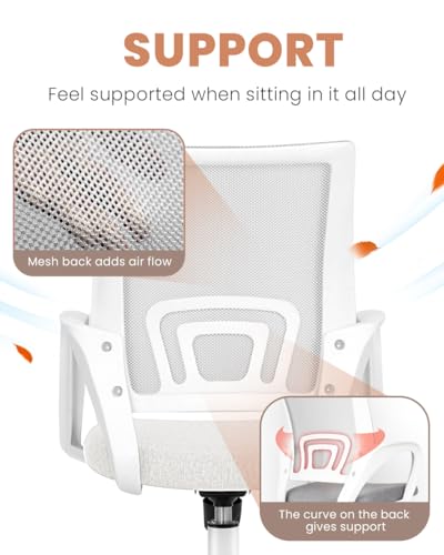NEO CHAIR Office Desk Computer Chair Ergonomic Mesh Gaming Cushion Seat with Comfy Lumbar Mid Back Support Adjustable Height Swivel Rolling Wheels for Home Task (Ivory) | Breathable Mesh Back with Lumbar Support, Height Adjustment, Smooth Rolling Casters