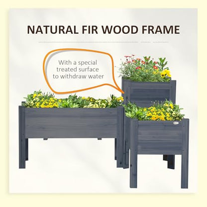 Outsunny Raised Garden Bed Set of 3, Wooden Elevated Planter Box with Legs and Bed Liner, for Backyard and Patio to Grow Vegetables, Herbs, and Flowers, Gray - color: Gray, size: 1.65' x 1.65' x 2.81'