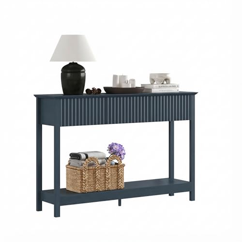 Treocho 47" Fluted Console Table with 3 Drawers and Storage Shelf | Narrow Long Entryway Table,Behind Couch Accent Tables, Entrance Foyer, Hallway, Living Room, Blue - color: Blue