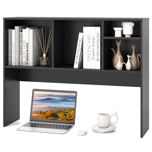 Tangkula Desktop Bookshelf, Countertop Storage Hutch with 4 Shelves for Computer Desk, Desktop 2-Tier Display Rack, Multipurpose Wood Desk Hutch Storage Organizer for Dorm Office Home (Black) - color: Black, size: 4 Shelves