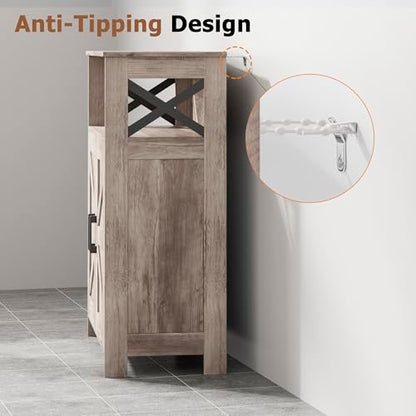 Homhedy Farmhouse Bathroom Storage Cabinet with 2 Doors, Toilet Paper Cabinet with Adjustable Shelf, Small Bathroom Cabinet for Kitchen/Laundry/Living Room, 11.8 x 23.6 x 31.5 Inches, Greige - color: Greige