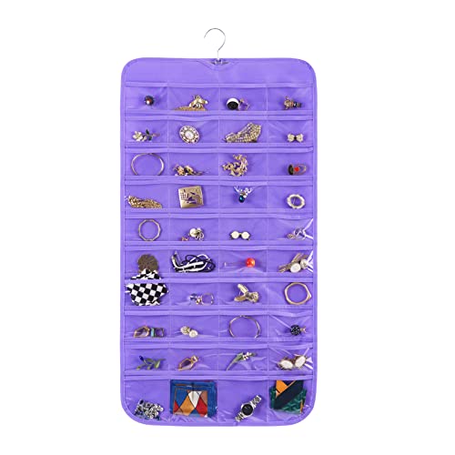 Bloss Hanging Jewelry Organizer, 80 Pockets Dual Sides Wall Jewelry Organizer Storage Dorm Room Essentials for Girls Necklace Organize And Earring Holder Hang on Closet/Door (Purple) - color: Purple