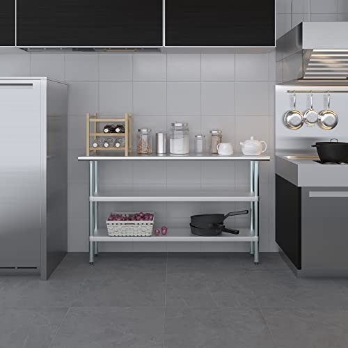 Stainless Steel Work Table with 2 Shelves | Metal Utility Table | Commercial & Residential NSF Utility (Stainless Steel Table with 2 Shelves, 60" Long x 14" Deep) - size: 60" Long x 14" Deep
