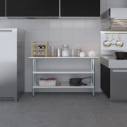 Stainless Steel Work Table with 2 Shelves | Metal Utility Table | Commercial & Residential NSF Utility (Stainless Steel Table with 2 Shelves, 60" Long x 14" Deep) - size: 60" Long x 14" Deep