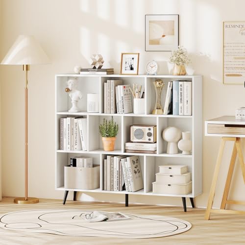 GIANTEX 10-Cube Bookcase, 3-Tier Modern Bookshelf with 5 Metal Legs, 47" Freestanding Open Storage Organizer with 2 Anti-tip Devices, Mid-Century Display Rack for Living Room (47" x 9.5" x 42") - size: 47" x 9.5" x 42"