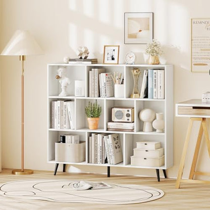 GIANTEX 10-Cube Bookcase, 3-Tier Modern Bookshelf with 5 Metal Legs, 47" Freestanding Open Storage Organizer with 2 Anti-tip Devices, Mid-Century Display Rack for Living Room (47" x 9.5" x 42") - size: 47" x 9.5" x 42"