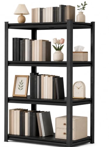4 Tier Metal Bookshelf, Adjustable Tall Bookcase, Heavy Duty 2400 LBS Modern Deep Book Shelf, Bolt-Free Storage Shelves for Living Room, Home Office, Garage, 23.6" Wx 11.8" Dx 44.1" H - size: 4 Tier-23.6"Wx 11.8"Dx 44.1"H