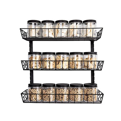SWOMMOLY Adjustable Wall Mount Spice Rack, 3-Tier Dual-use (Multi-use) Organizer, Black - color: Black, size: 3-Tier