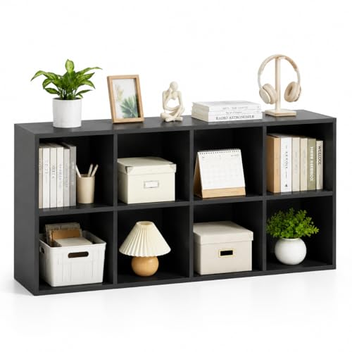 POWERSTONE 8 Cube Storage Organizer, Open Cube Bookshelf with Back Panels, Modern Display Cubby Bookcase for Bedroom Living Room Home Office, Black - color: Black, size: 8-Cube