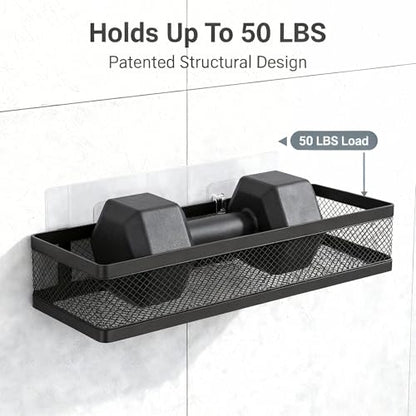 PUSDON 5-in-1 16.5" Extra Long Slim Wall Mount Wrapped Mesh Kitchen Organizer & Shower Caddy Kit, with Paper Towel Holder, Utensil Holder, Soap Dish, Holds 50LBS - Matte Black, Netting - color: Matte Black, size: 5-in-1 Full Mesh (16.5" Extra Long)