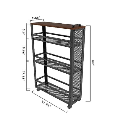 2026 New, Slim Kitchen Storage Cart, 3-Tier Metal Rolling Utility Cart Mesh Basket, Multifunction Wire Basket Shelf Trolley for Home Laundry, Bathroom, Living Room, Black - color: Black