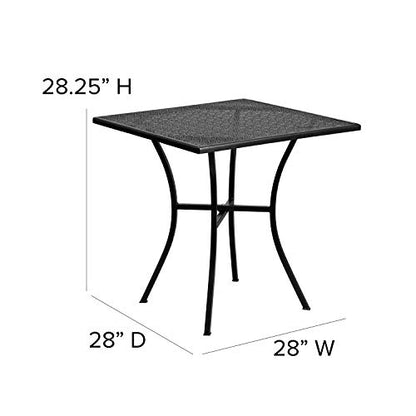 Flash Furniture Oia 28" Commercial Grade Steel Patio Table, Modern Square Rain Flower Design Outdoor Dining Table, Black - color: Black, size: 28" Square