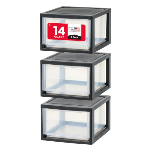 IRIS USA 14.5 Qt. Plastic Drawer Storage Organizer Stacking Drawers, 3-Pack, Stackable Unit with Sliding Drawer for Clothes Bedroom Kitchen Under Sink Pantry Craft Room Bathroom Dorm Office, Black - size: 14 Qt - 3 Pack