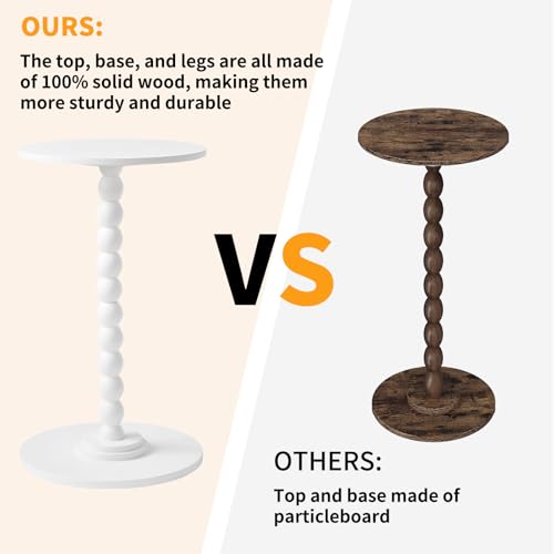 Aibiju Side Table, Wood Round Drink Table, Small End Table, Weighted Base Pedestal Table for Living Room, Bedroom, Modern White YD-RST001W - color: White