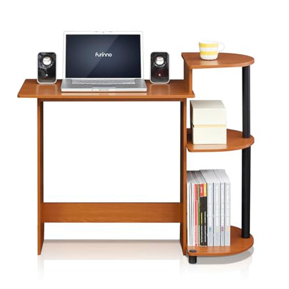 Furinno Compact Computer Desk with Shelves, Round Side, Light Cherry/Black - color: Light Cherry/Black, size: Round Side Shelf