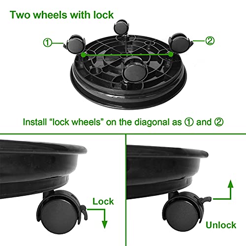 Plant Caddy with Wheels, Rolling Plant Dolly with Casters, Black | Movable Plant Stand, Flower Pot Dolly Holder, Planter Pot Mover, Indoor Outdoor Use, 2 Wheels with Lock, Fit Most Pots - color: Black