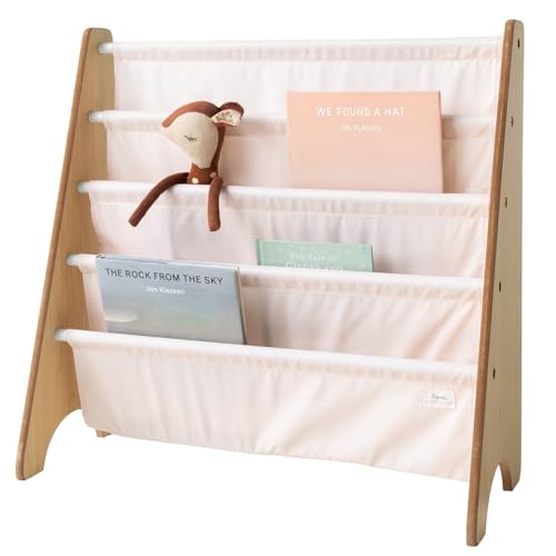 3 Sprouts Recycled Kids Bookshelf, Holds 35 Books, 4-Tier, Pink | Space-saving bookshelf, Children's room, Toddler bookcase organizer, Ages 3+, Book/toy storage, Front-facing, Covers visible - color: Solid Pink