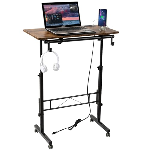SIDUCAL Standing Desk Height Adjustable with Tiltable Tabletop, Rustic Brown - color: Brown, size: Upgraded