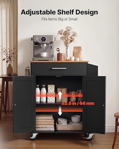 VEVOR Kitchen Island Cart with Storage, 31.3 in Wide Mobile Rolling Storage Island on Swivel Wheels, with Drawer, Storage Cabinet, Spice/Towel Rack, Table for Home Dining Room, Black - size: 31.3"W-Black