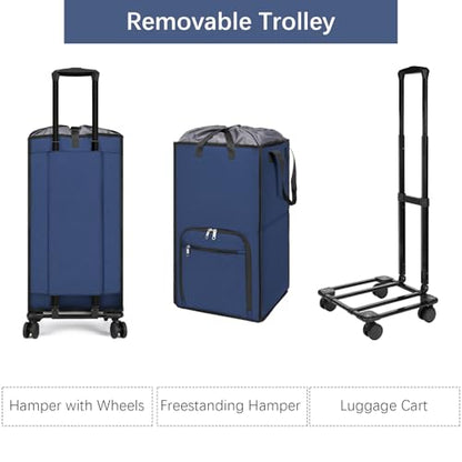 Bukere Rolling Laundry Hamper with Wheels, Large 90L Freestanding Collapsible Laundry Basket Bag for Clothes Storage, Heavy Duty Removable Wheeled Cart for College Dorm Apartment Laundry Room Bathroom