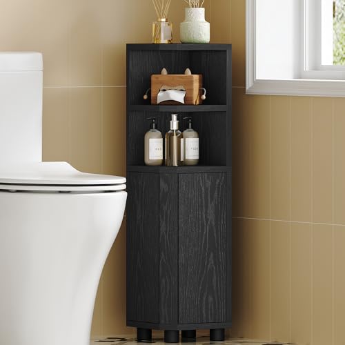 Hzuaneri Corner Cabinet, Small Bathroom Corner Cabinet with Doors | Narrow Storage Cabinets with Adjustable Shelves, Bathroom Organizers and Storage for Small Space,Black BC21004X - color: Black, style: 9.8"D x 9.8"W x 31.1"H