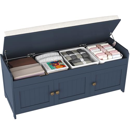 HOMEFORT 41.3" Shoe Bench with Lift Top Storage, Entryway Bench with Cushioned Seat, Wooden End of Bed Bench, Shoe Cabinet Bench with Hidden Storage Space, for Bedroom, Hallway,Blue - color: Blue, size: 41.3"Wx14.9"D x18.1"H