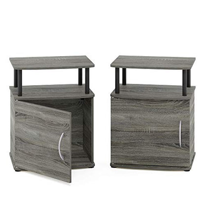 Furinno JAYA End Side Sofa Table/Nightstand with Door, 2-Pack, PVC Tubes, French Oak Grey/Black - color: French Oak/Black, size: 2-Pack
